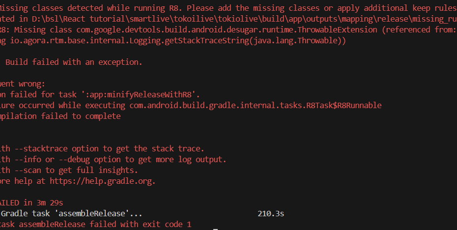 ERROR: Missing classes detected while running R8